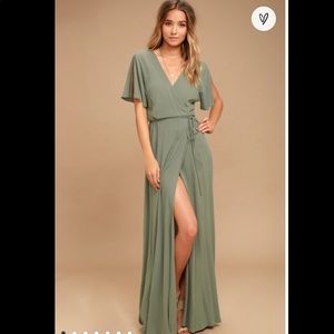 Lulu’s Much Obliged Olive Green Wrap Maxi Dress Size XL Bridesmaid dress
